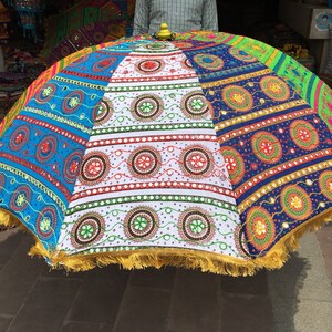 garden umbrella big size, beach umbrella with colourful embroidery diameter size 6 ft72 inch x High 8 Ft 96 inch lawn umbrella image 5