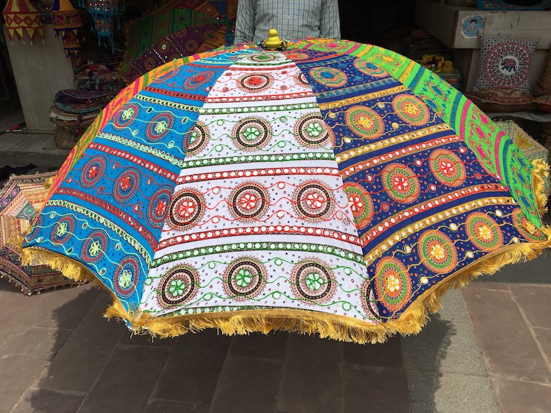 garden umbrella big size, beach umbrella with colourful embroidery diameter size 6 ft72 inch x High 8 Ft 96 inch lawn umbrella image 5