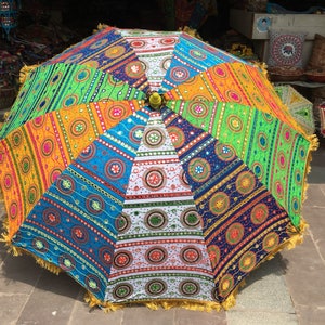 garden umbrella big size, beach umbrella with colourful embroidery diameter size 6 ft72 inch x High 8 Ft 96 inch lawn umbrella image 1