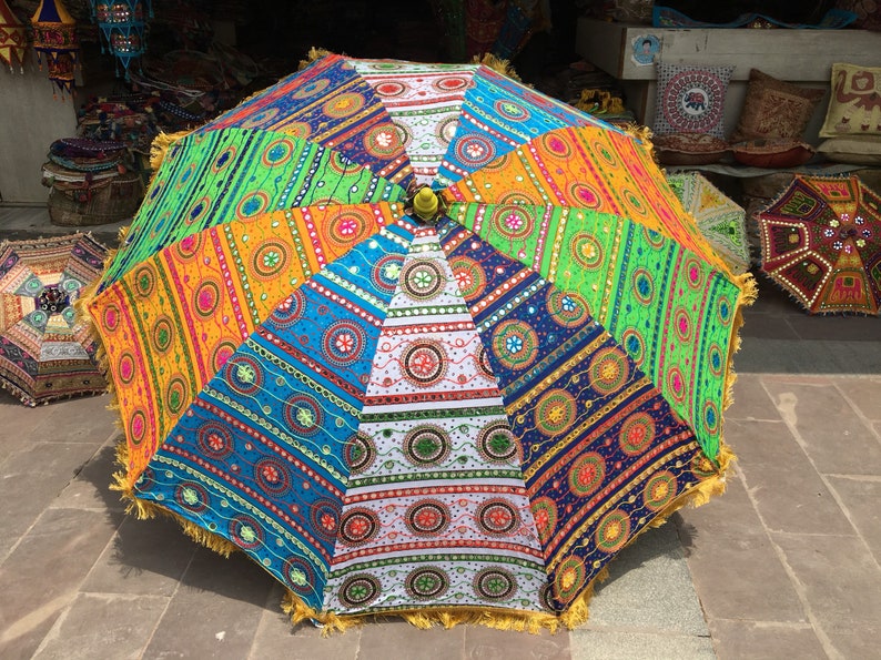 garden umbrella big size, beach umbrella with colourful embroidery diameter size 6 ft72 inch x High 8 Ft 96 inch lawn umbrella image 1