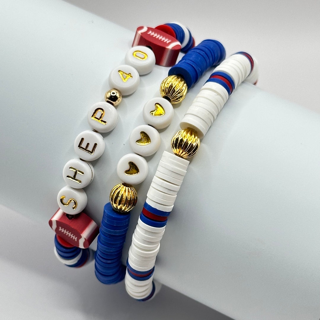Custom Sports Polymer Clay Heishi Beaded Bracelet Set Personalize With Name/number & Sport
