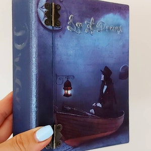 Traumbuch-Box, Meer der Träume Box, Gothic Traum-Box, Mond am Meer, Gothic Mädchen auf Boot, Gothic Box Dekor, Hexe Dekor Box, Schmuck