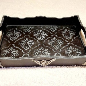 Gothic black tray, Dark academia, Dark aesthetic decor, Witchy black tray, Gothic Damask decor, Vampire decor, Witch Kitchen decor