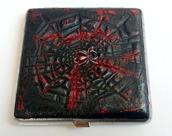 Bloedsigarettenkoker, spinnenwebdoos, spinnendoos, spinnenwebdecor, Goth-sigarettenkoker, spinnenbloeddecor, geval horrorspin, Halloween