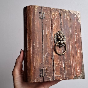 Alte Türbuchkiste, Holztürkasten, Löwengrifftür, Buch der Schattenbox, Alte Holztür, Buch der Träume, Löwe Türklopfer, Mittelalter
