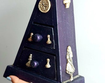 Alice purple box, Pyramid jewelry box, Alice organizer, Alice in Wonderland, Alice Gothic box, Alice furniture, Alice Purple galaxy,