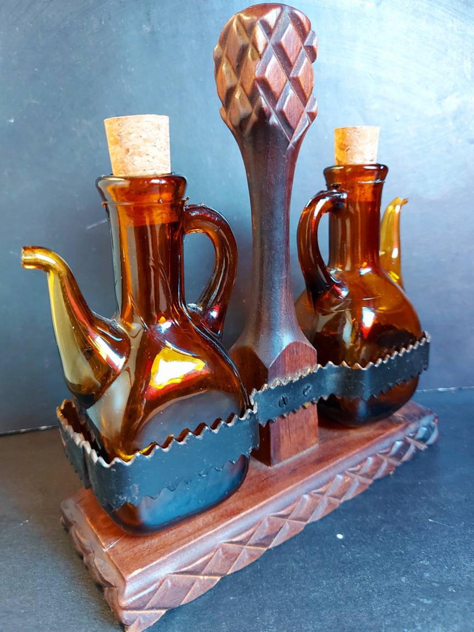 Oil Vinegar Set Oil Vinegar Bottles Primitive decor Kitchen Etsy