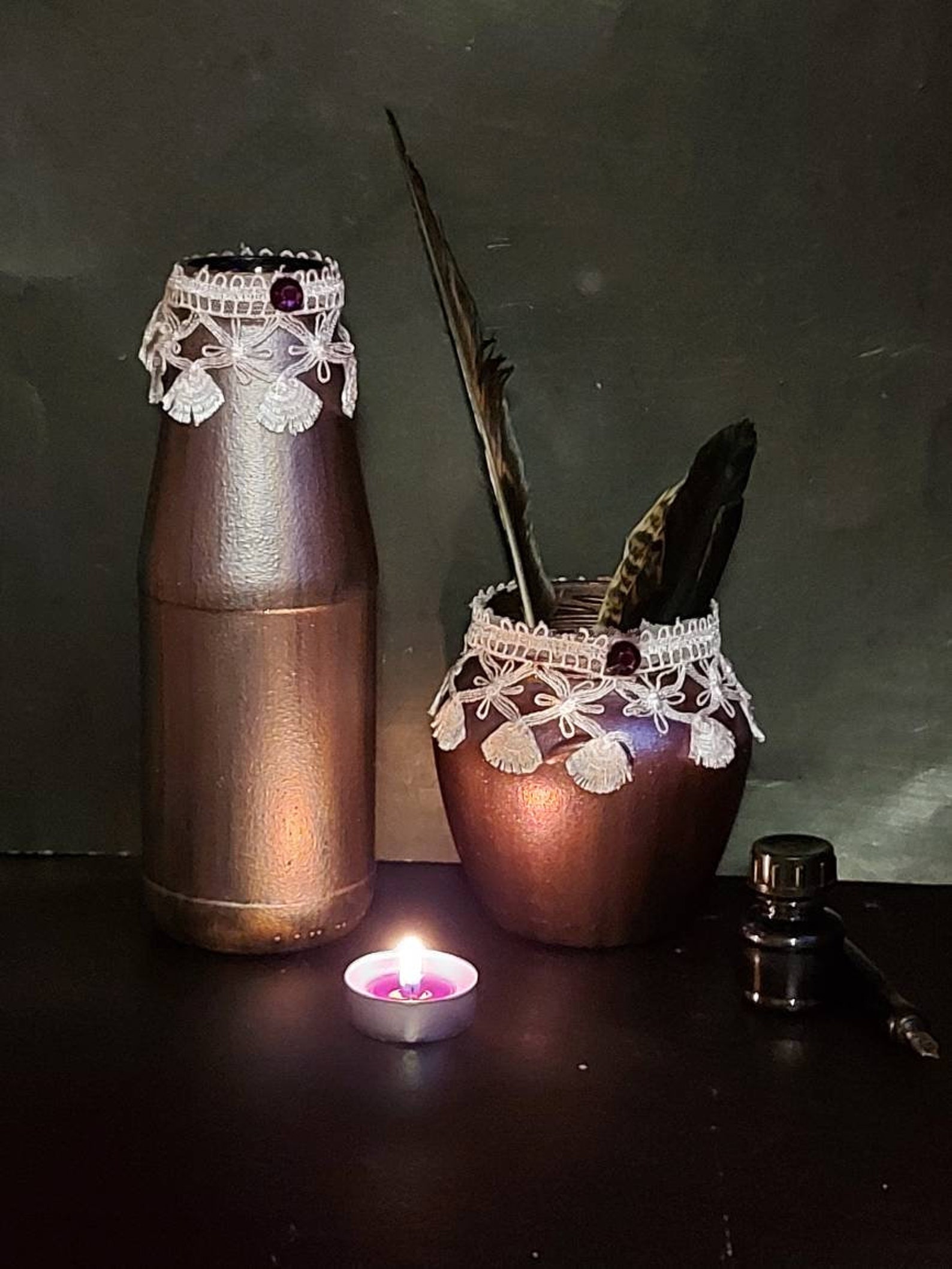 Gypsy table decor Gypsy vase with lace Gypsy pen holder Witch Etsy