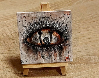 Man in the eye art, Trapped man decor, Gothic eye art,  Horror eye art, Mini canvas art, Weird stuff, Gothic gift,Horror table decor,