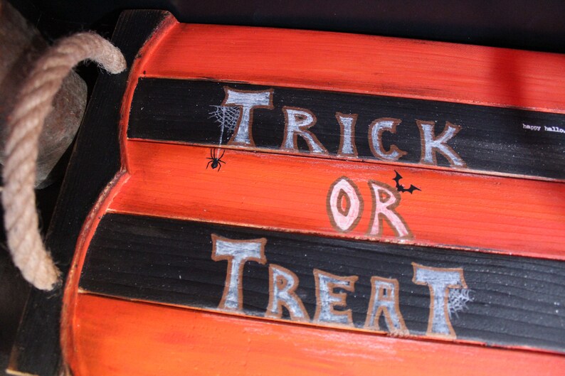 black tray Dining and Serving Trick or treat tray Halloween tray Halloween decor Witch decor tray Fall decor tray Kitchen decor Orange