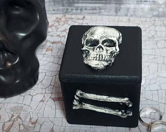 Skull ring box, Skull and bones box, Gothic ring box, Gothic decor, 3D Skull decor, Spooky box, Weird stuff, Horror black box, Witchcraft