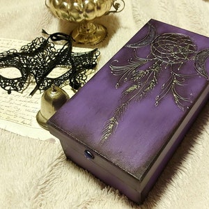 Boîte triple lune, boîte attrape-rêves, boîte décorative gothique, boîte tarot violet, boîte païenne wicca, décor sorcellerie, décor victorien, boîte cadeau gothique
