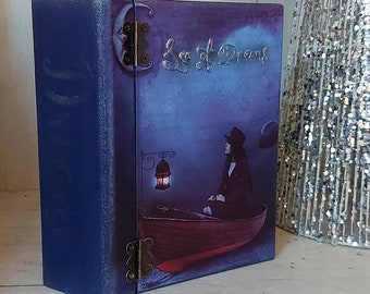 Dream book box, Sea of dreams box, Gothic dream box, Moon on the sea, Gothic girl on boat, Gothic box decor, Witch decor box, Jewelry