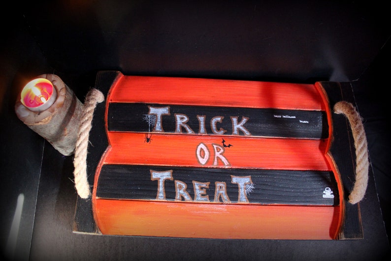 black tray Dining and Serving Trick or treat tray Halloween tray Halloween decor Witch decor tray Fall decor tray Kitchen decor Orange
