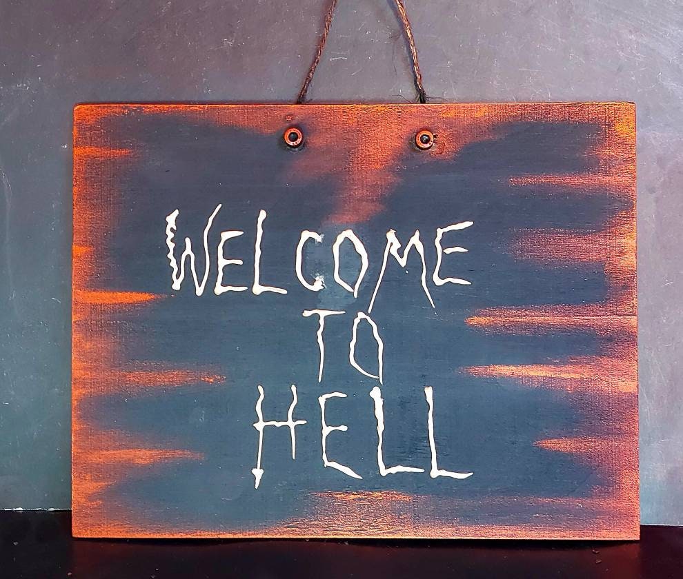 Welcome To Hell Sign Halloween Wall Decor Hell Wall Decor Etsy