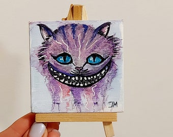 Cheshire Cat art, Cheshire Cat canvas, Cheshire Cat decor, Wonderland decor, Alice in Wonderland, Cat table decor, Gothic Cheshire Cat