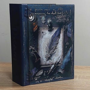 Letter book box, Gothic letter box, Book of Shadows box, Book of spells box, Gothic decor box, Hollow magic book, Old letter decor, Grimoire