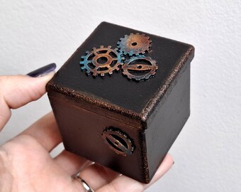 Caja para anillos Steampunk, Caja de máquina del tiempo, Decoración Steampunk, Engranajes y engranajes, Decoración industrial, Caja para anillos de alquimia, Dormitorio Steampunk, Decoración victoriana