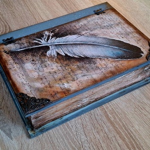 Feather book box, Letters book box, Book of dreams, Book of shadows,  Gift for writers, Large book box, Book of memories, Wedding gift box,
