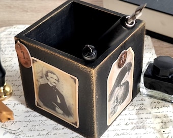 Edgar Allan Poe, E A Poe pen holder, Raven brush holder, Raven pen holder, Nevermore holder, Halloween holder, Halloween table gift