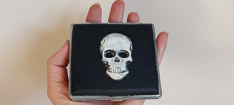 Skull cigarette case, Goth cigarette case, Black cigarette case, Goth Skull decor, Spooky cigarete case, Goth Victorian case, Vampire case image 1