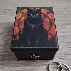 Black cat box, Halloween decor box, Witch Trinket box, Wedding ring box, Halloween gift box, Black cat decor, Trick or Treat box, Witchcraft
