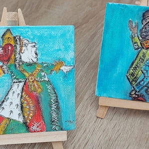 Mini arte del Sombrerero Loco, arte de la Reina de Corazones, lienzo del Sombrerero Loco, decoración del País de las Maravillas, arte del País de las Maravillas, regalo de cumpleaños de Alicia, arte de acuarela,