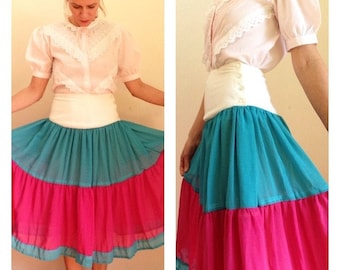 Block color skirt cotton pink mustard 122/128 HOF115: COS Rock baumwolle rosa 