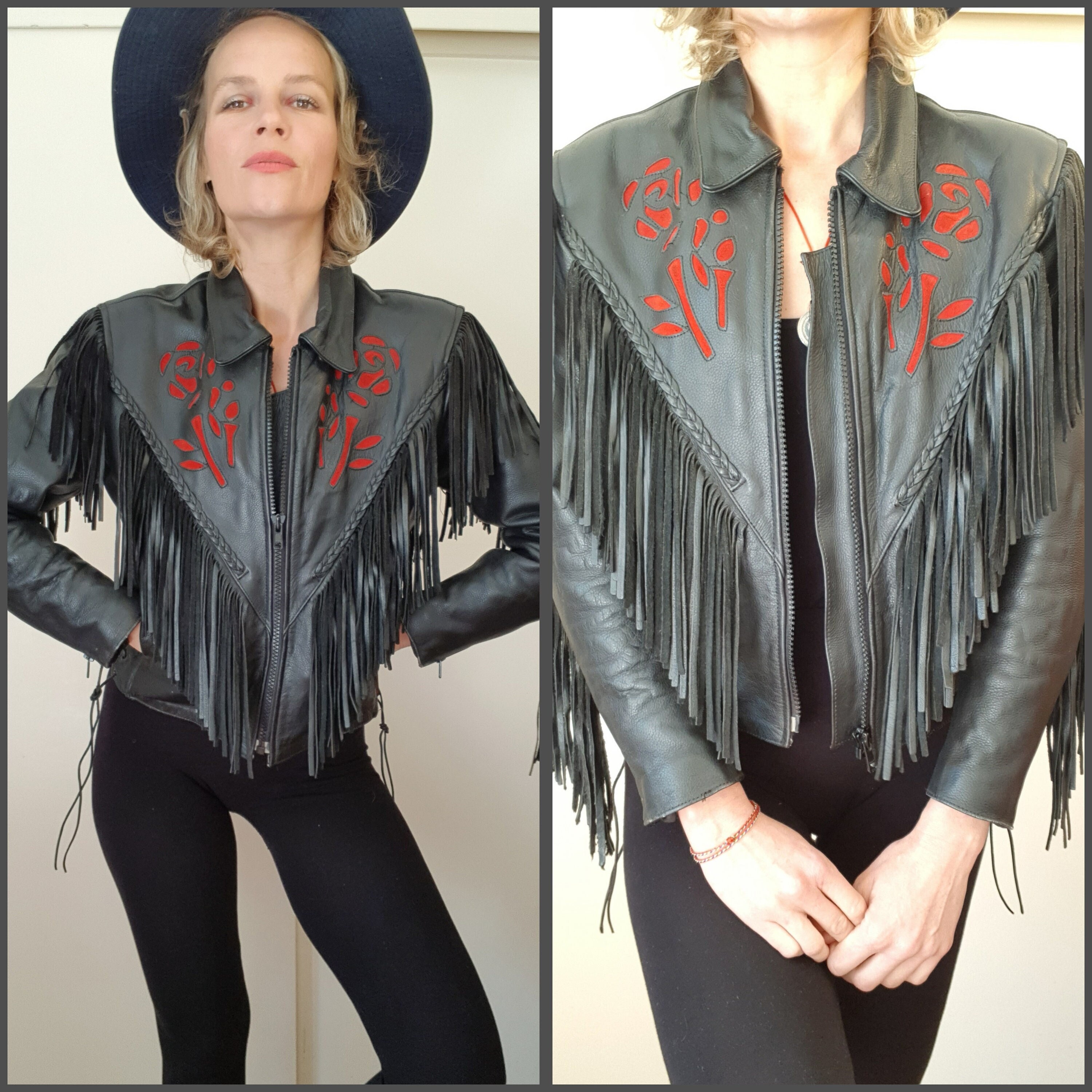 【30％OFF】 Leather Rose Jacket Vintage Fringe - Etsy ジャケット・アウター