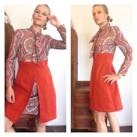 60s Vintage MOD Jet Setter Skirt Dress // Mod Hippy Floral Paisley 