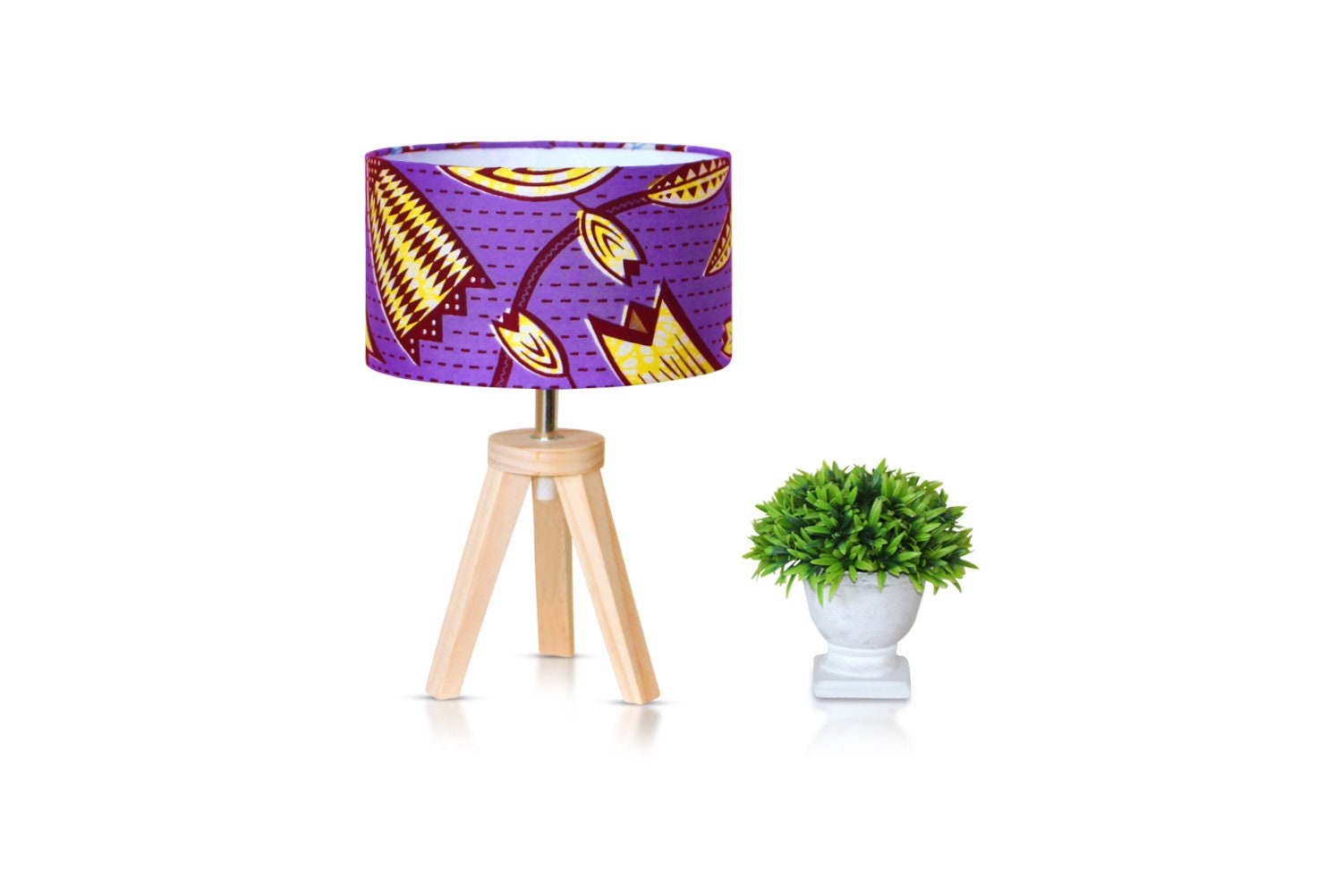 Lampe de Chevet ou à Poser en Tissu Wax Africain Motif Feuri, Lampe Table Enfant Bureau, Abat-Jour F