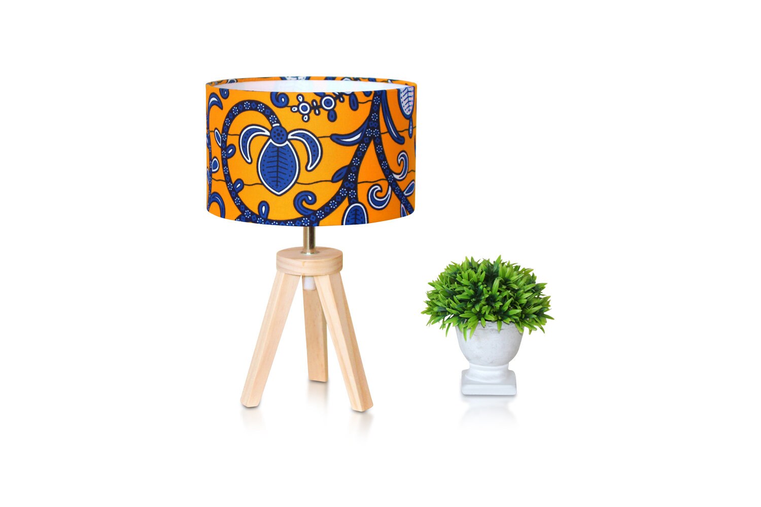 Lampe de Chevet ou à Poser en Tissu Wax Africain Motif Feuri, Lampe Table Enfant Bureau, Abat-Jour F