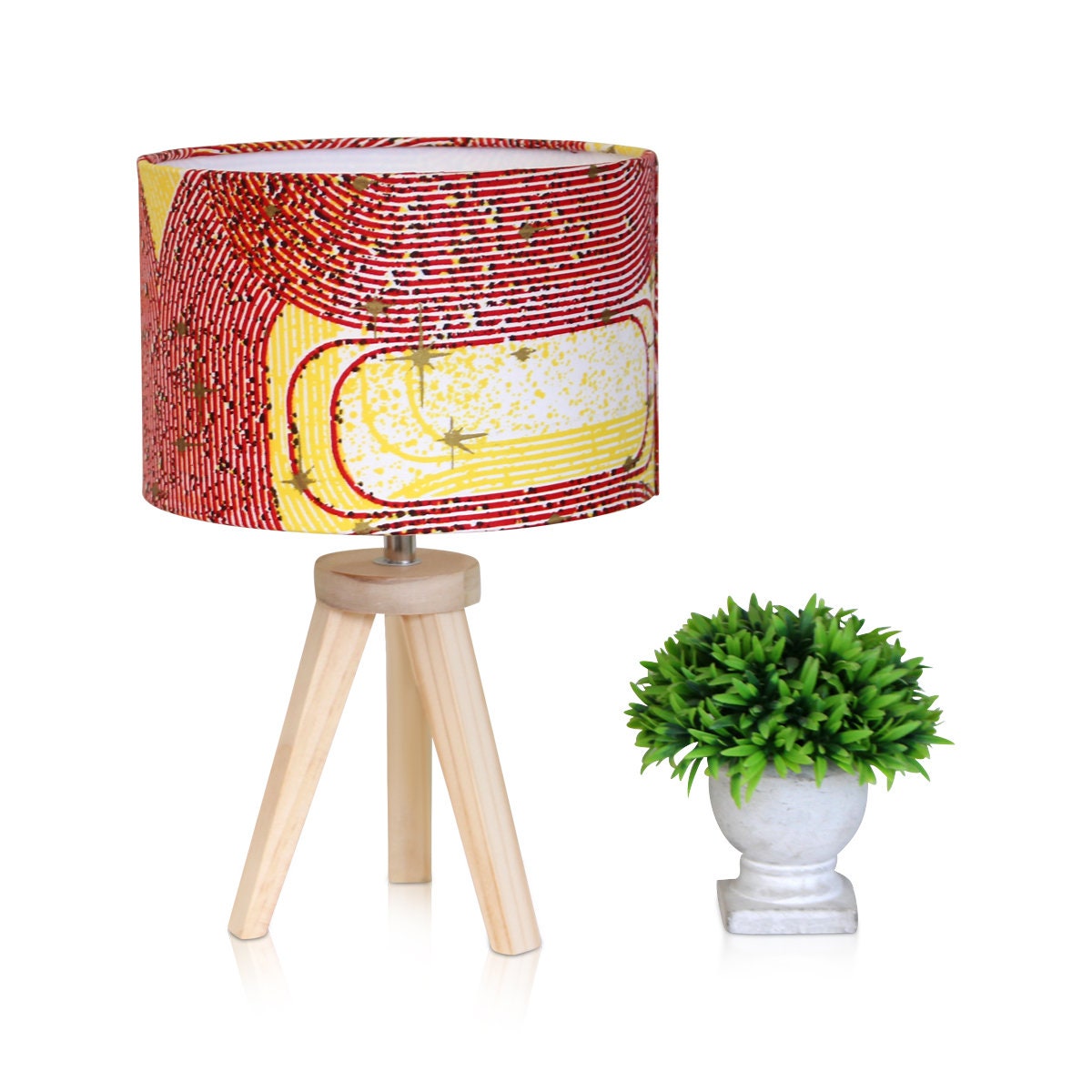 Lampe de Chevet Trépied Bois Abat Jour Cylindre Idée Cadeau Anniversaire Liste Naissance Décoration 