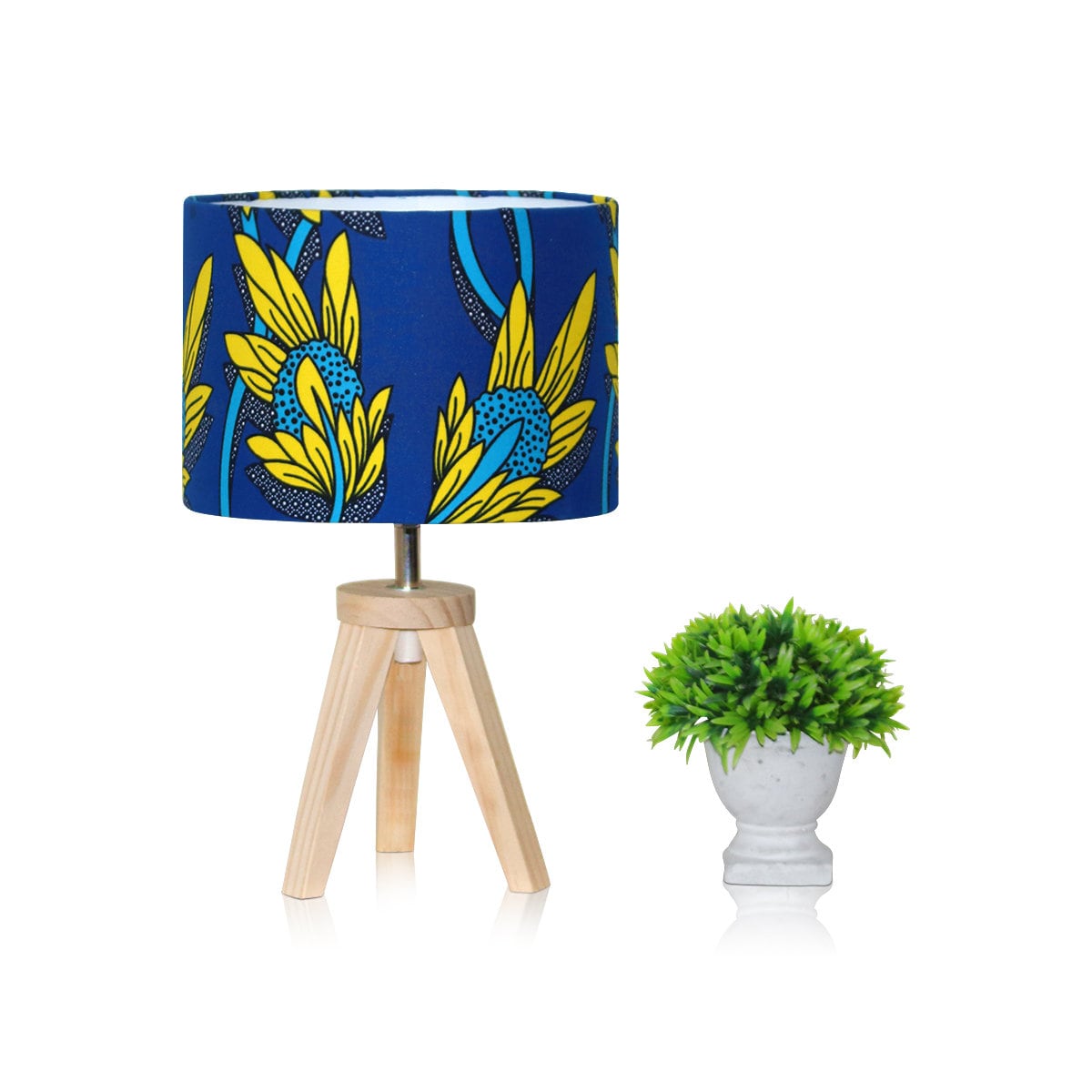 Lampe de Chevet ou à Poser en Tissu Wax Africain Motif Feuri, Lampe Table Enfant Bureau, Abat-Jour F