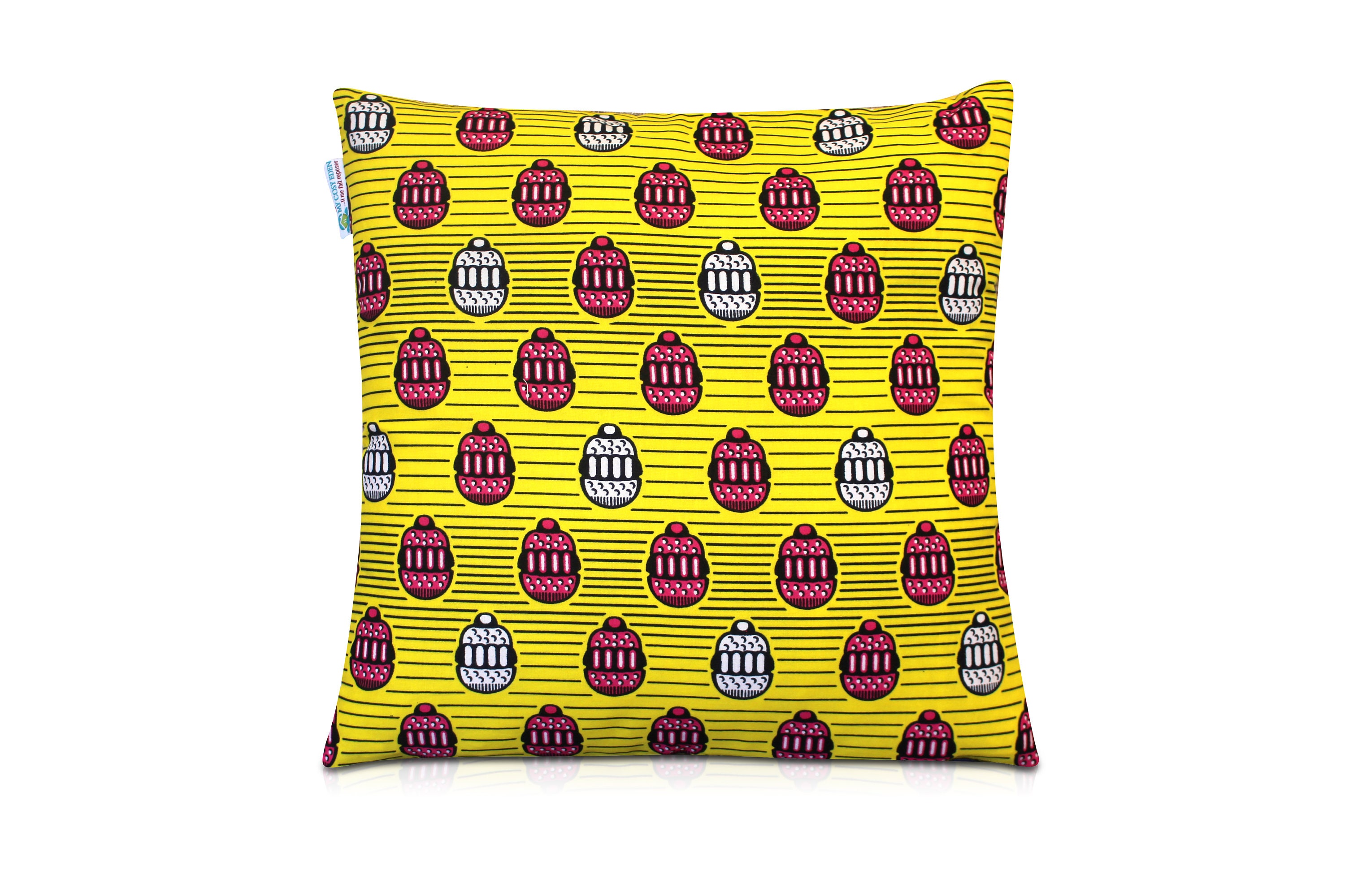 Coussin Wax Carré Jaune - Housse de Coussin Rectangulaire Imprimé et Tissu Motif Japonais Jaune