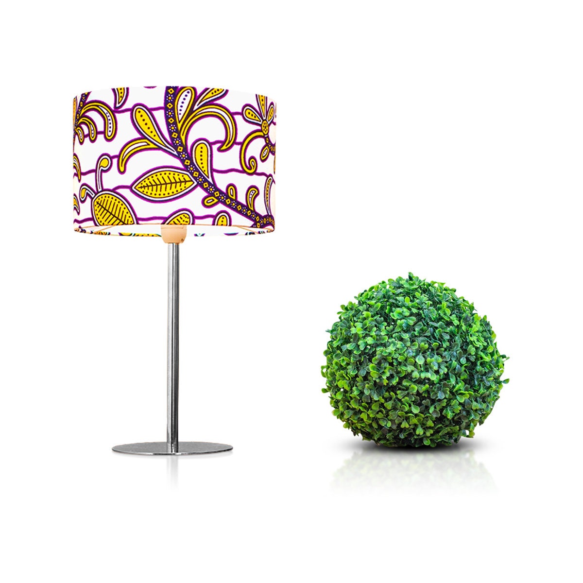 Lampe de Chevet ou à Poser en Tissu Wax Africain Motif Fleuri, Lampe Table Enfant Bureau, Abat-Jour 