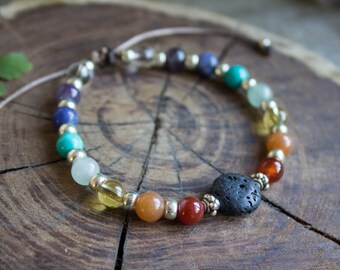 Rainbow Chakra Aromatherapy Bracelet, Gemstone Bracelet, Healing Crystal Bracelet, Mala Men's Bracelet, Ladies Bracelets - #01AB-04-001