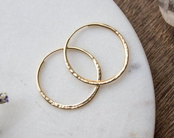 Hammered Small Gold Hoop Earrings, 14k Gold Earring Hoops, Medium Gold Minimalist Simple Hoops, Gift For Her, Gift Box  - #04AE-05-043