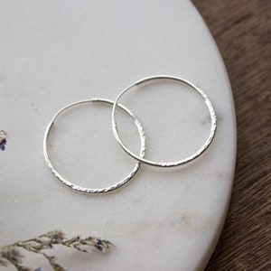 Sterling Silver Hammered Hoop Earrings, Small Large Hoops, Medium / Tiny Everyday Unique Textured Ear Hoop Set, Gift For Her - #04AE-05-044