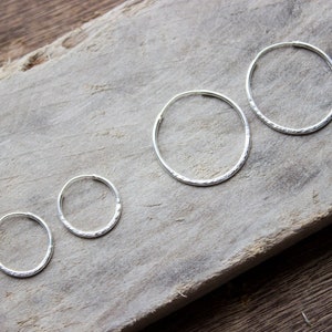 Hammered Silver Hoop Earrings, Small Sterling Silver Hoops, Medium / Tiny Everyday Unique Ear Hoop Set, Gift For Her - #04AE-05-044
