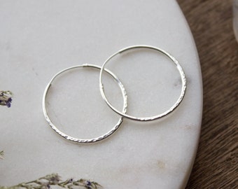 Sterling Silver Hammered Hoop Earrings, Small Large Hoops, Medium / Tiny Everyday Unique Textured Ear Hoop Set, Gift For Her - #04AE-05-044