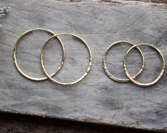 Hammered Gold Hoop Earrings, Small & Large Gold Earring Hoops, 14k Gold Filled Simple Hoops, Dainty Hand Forged Jewellery - #04AE-05-043