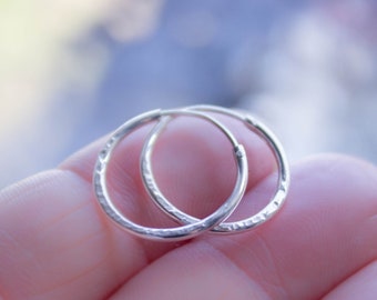 Mini Hammered Sterling Silver Hoop Earrings, Small Dainty Hand Forged Hoops, Tiny Everyday Minimalist Ear Hoops UK 16mm #04AE-05-044