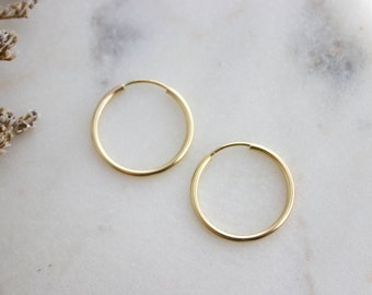 Small Gold Hoop Earrings, 14k Gold Earring Hoops, Medium Gold Everyday Simple Hoops, Gift For Her, Gift Box Gold Jewellery - #04AE-05-056