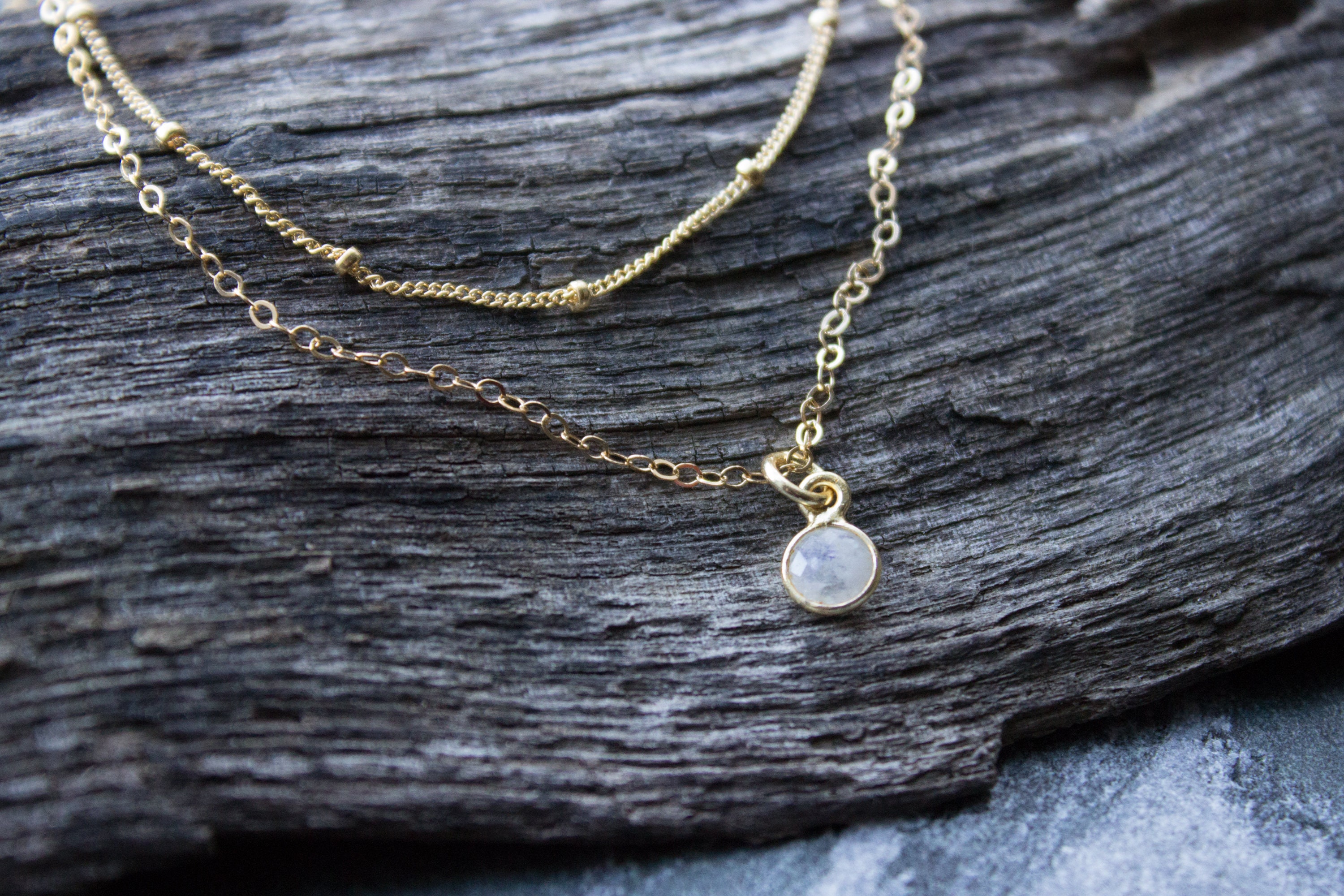 Moonstone Gold Layered Necklace Set Crystal Charm Dainty Etsy