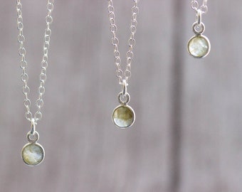 Tiny Labradorite Necklace, Dainty Gemstone Necklace, Sterling Silver, Natural Crystal Mini Pendant #02AN-03-030