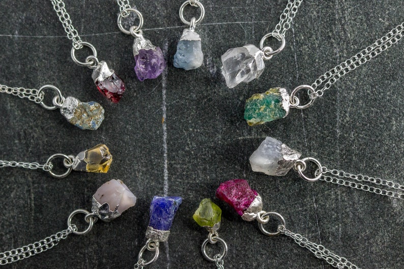 Raw Birthstone Crystal Necklace, Sterling Silver, Personalised Unique Rough Gemstone Pendant, Gift for Her, Mother, Grandmother 02AN-03-033 image 6