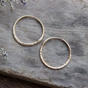 Hammered Gold Hoop Earrings, Textured Small Gold Earring Hoops, Medium 14k Gold Filled Simple Hoops, Hand Forged 25mm 04AE-05-043 image 7