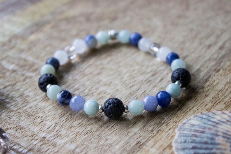 Natural Crystals Vegan Yoga Bead Bracelets Essential Oil Diffuser Bracelet OCEAN Gemstone Aromatherapy Bracelet Lava Rock #01AB-05-008