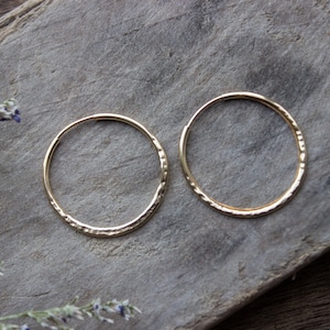 Hammered Gold Hoop Earrings, Textured Small Gold Earring Hoops, Medium 14k Gold Filled Simple Hoops, Hand Forged 25mm 04AE-05-043 image 4